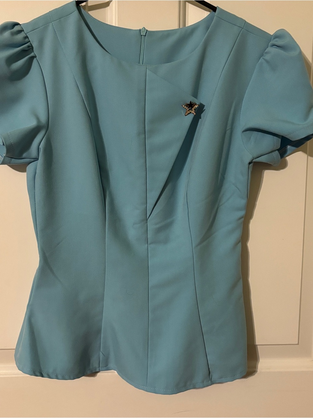 Tailored Puff-Sleeve Blouse in Sky Blue
